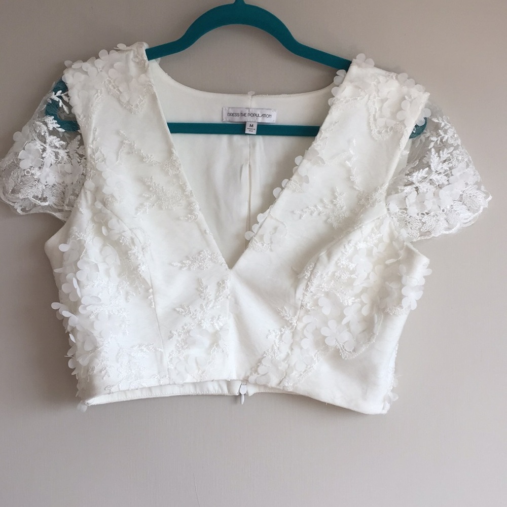 Dress the Population white Juliana top sz M NEW